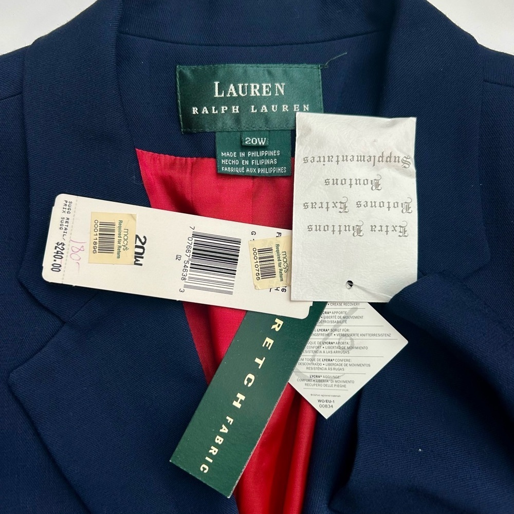 Ralph Lauren Wool Blend Two Button Blazer Navy Blue Gold Crest Buttons 20W NWT - Picture 10 of 11